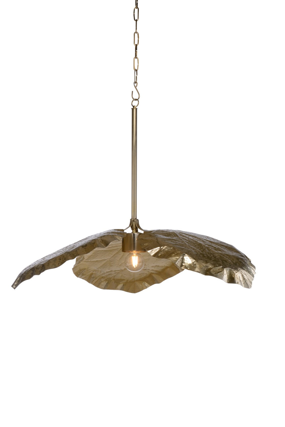 Wildwood Tropical Handcrafted Antique Brass Leaf Pendant Light — Sculptural 40" Coastal Fixture For Dining Rooms 67427