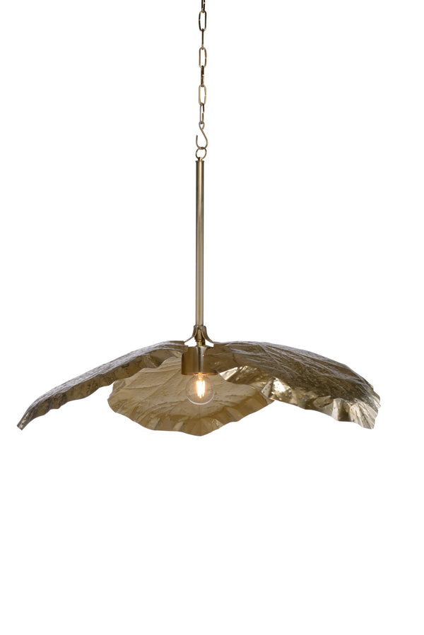 Wildwood Tropical Handcrafted Antique Brass Leaf Pendant Light — Sculptural 40" Coastal Fixture For Dining Rooms 67427