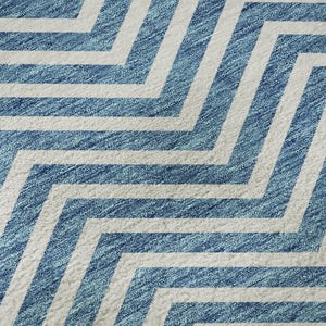 HomeRoots 8' Teal and Ivory Chevron Round Rug - Stylish, Washable, UV-Protected for Homes with Kids & Pets 674272