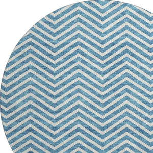 HomeRoots 8' Teal and Ivory Chevron Round Rug - Stylish, Washable, UV-Protected for Homes with Kids & Pets 674272