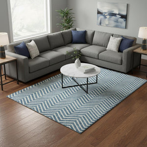 HomeRoots 8' X 10' Teal and Ivory Chevron Area Rug - Washable, UV Protected, Durable for Kids and Pets! 674273