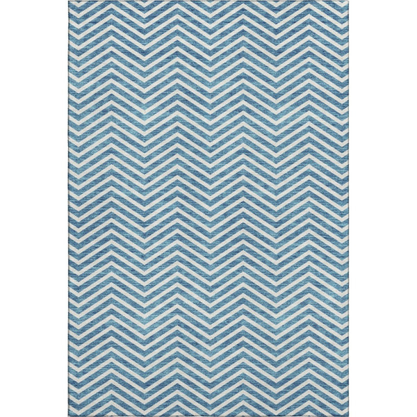HomeRoots 8' X 10' Teal and Ivory Chevron Area Rug - Washable, UV Protected, Durable for Kids and Pets! 674273