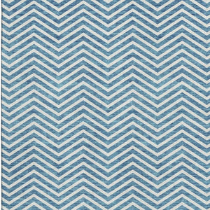 HomeRoots 8' X 10' Teal and Ivory Chevron Area Rug - Washable, UV Protected, Durable for Kids and Pets! 674273