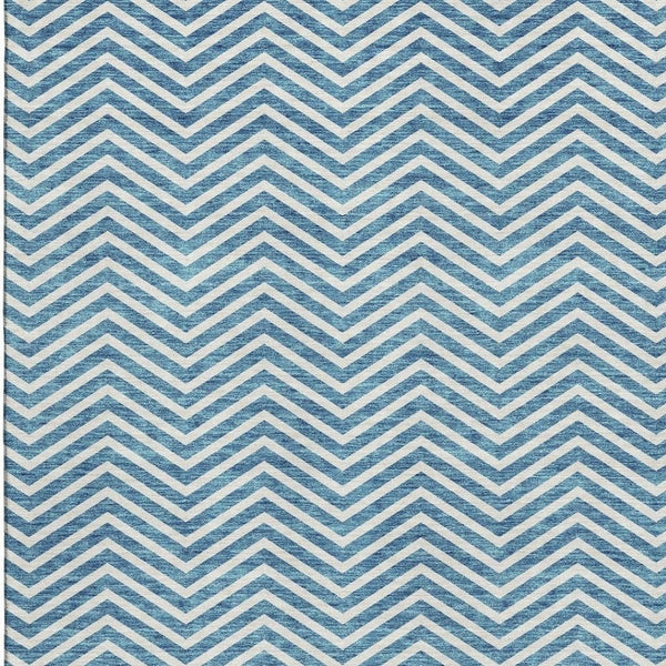 HomeRoots 8' X 10' Teal and Ivory Chevron Area Rug - Washable, UV Protected, Durable for Kids and Pets! 674273