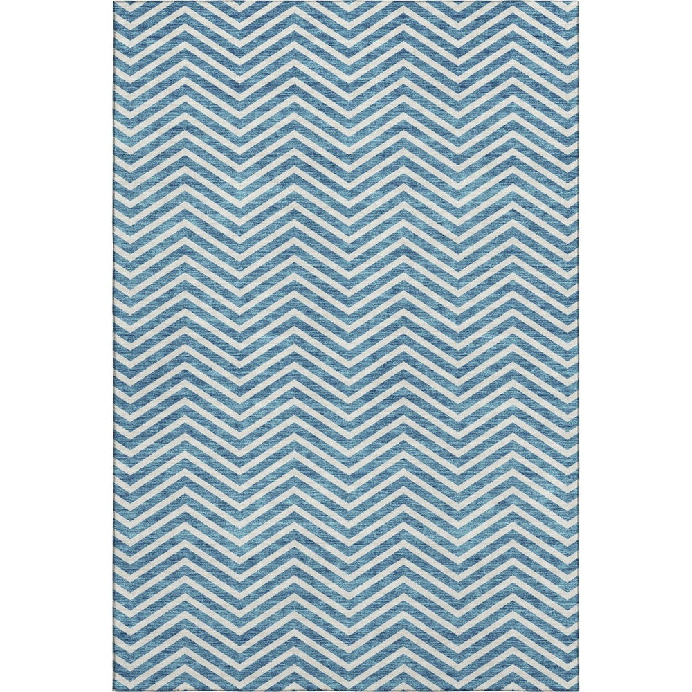 HomeRoots 9' X 12' Teal And Ivory Chevron Area Rug - Stylish, Washable, UV-Protected for High-Traffic Spaces 674274