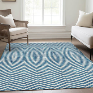 HomeRoots 9' X 12' Teal And Ivory Chevron Area Rug - Stylish, Washable, UV-Protected for High-Traffic Spaces 674274