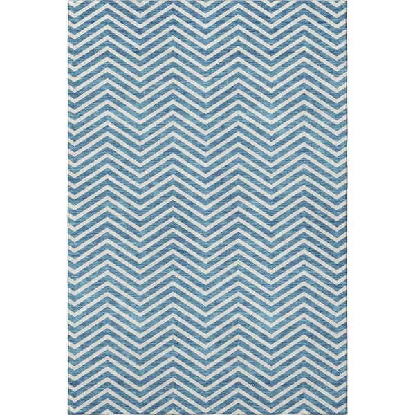 HomeRoots 9' X 12' Teal And Ivory Chevron Area Rug - Stylish, Washable, UV-Protected for High-Traffic Spaces 674274