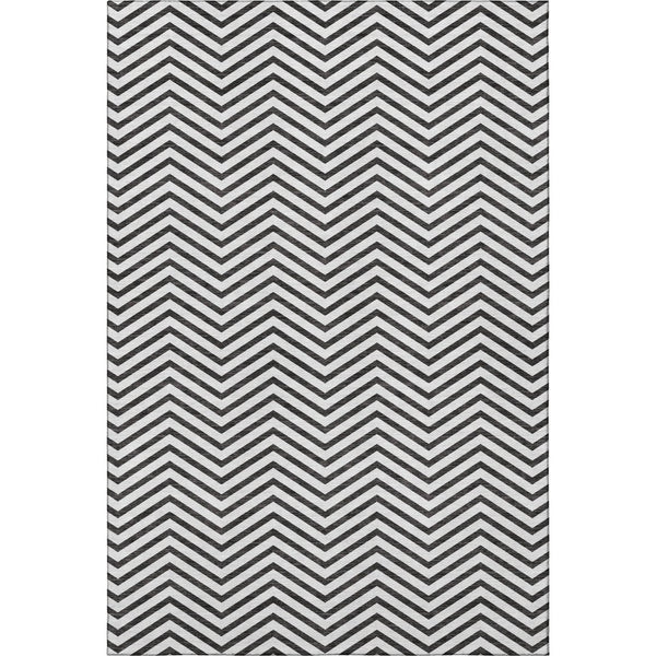 HomeRoots 5' X 8' Modern Black And White Chevron Area Rug - Washable, UV Protected, Stain Resistant Design 674277