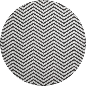 HomeRoots 8' Modern White and Black Chevron Washable Round Rug - Durable, Stain-Resistant, UV Protected Design 674278