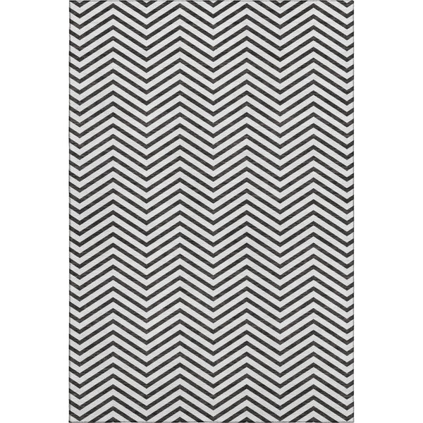 HomeRoots 8' X 10' Washable Black and White Chevron Area Rug - Durable, UV-Protected, Perfect for Any Space 674279