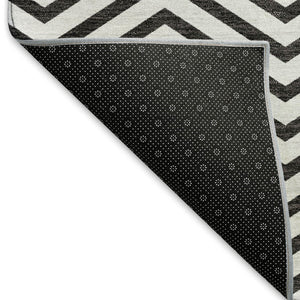 HomeRoots 8' X 10' Washable Black and White Chevron Area Rug - Durable, UV-Protected, Perfect for Any Space 674279