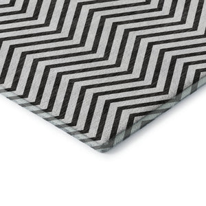 HomeRoots 8' X 10' Washable Black and White Chevron Area Rug - Durable, UV-Protected, Perfect for Any Space 674279