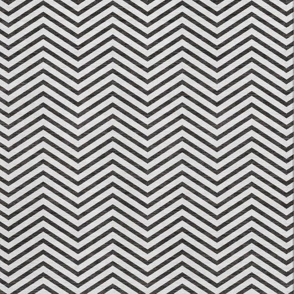 HomeRoots 8' X 10' Washable Black and White Chevron Area Rug - Durable, UV-Protected, Perfect for Any Space 674279