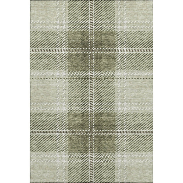 HomeRoots 5' X 8' Artichoke Green & Ivory Plaid Washable Area Rug - Durable, Stain-Resistant, UV-Protected Beauty 674283