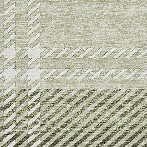 HomeRoots 5' X 8' Artichoke Green & Ivory Plaid Washable Area Rug - Durable, Stain-Resistant, UV-Protected Beauty 674283