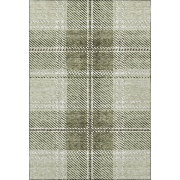 HomeRoots 5' X 8' Artichoke Green & Ivory Plaid Washable Area Rug - Durable, Stain-Resistant, UV-Protected Beauty 674283
