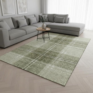 HomeRoots 8' X 10' Artichoke Green Plaid Area Rug - Washable, UV Protected, Stain Resistant for Family Spaces 674285