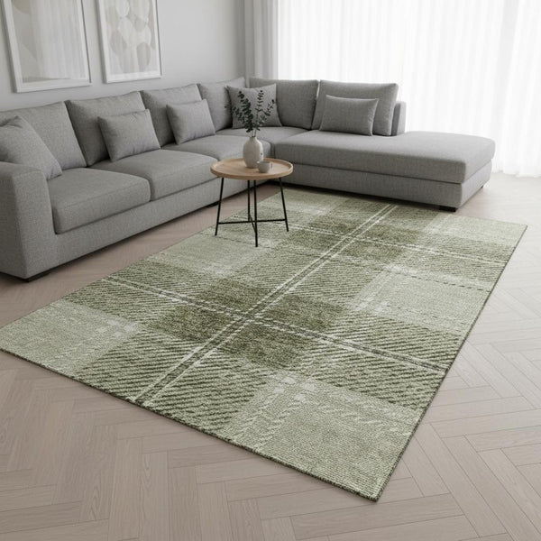 HomeRoots 8' X 10' Artichoke Green Plaid Area Rug - Washable, UV Protected, Stain Resistant for Family Spaces 674285