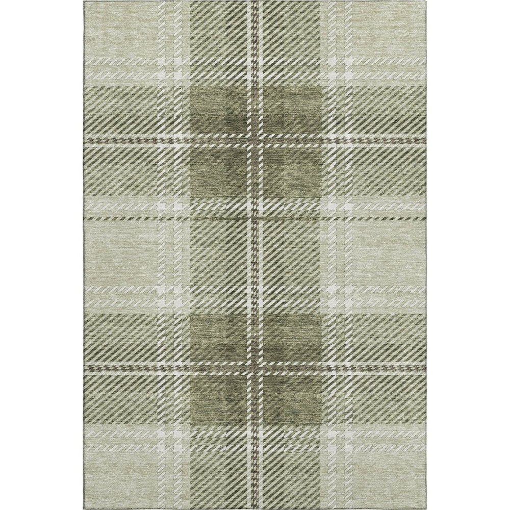 HomeRoots 9' X 12' Artichoke Green & Ivory Plaid Washable Area Rug – Durable, UV-Protected, Pet-Friendly Style! 674286