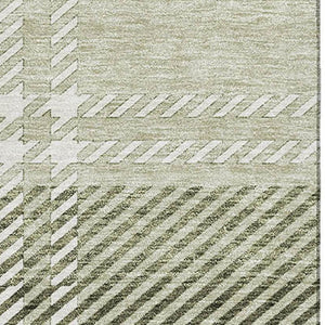 HomeRoots 9' X 12' Artichoke Green & Ivory Plaid Washable Area Rug – Durable, UV-Protected, Pet-Friendly Style! 674286