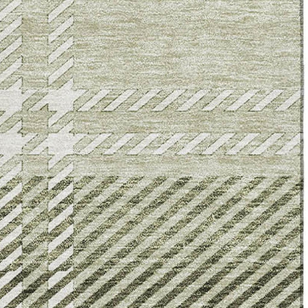 HomeRoots 9' X 12' Artichoke Green & Ivory Plaid Washable Area Rug – Durable, UV-Protected, Pet-Friendly Style! 674286