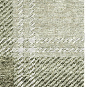 HomeRoots 9' X 12' Artichoke Green & Ivory Plaid Washable Area Rug – Durable, UV-Protected, Pet-Friendly Style! 674286