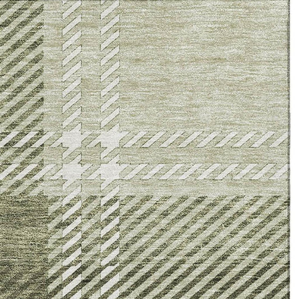 HomeRoots 9' X 12' Artichoke Green & Ivory Plaid Washable Area Rug – Durable, UV-Protected, Pet-Friendly Style! 674286