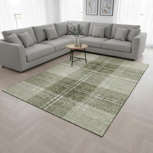 HomeRoots 10' X 14' Artichoke Green Plaid Area Rug – Stylish, Washable, UV-Protected, Ideal for Any Space! 674287