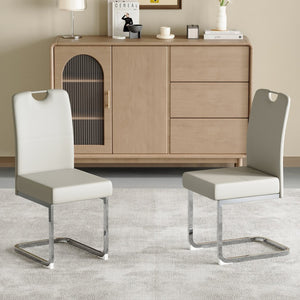 English Elm Set of 4 Gray Pu Leather Dining Chairs with Spring Cushion and Ergonomic Metal Frame W3226P345823