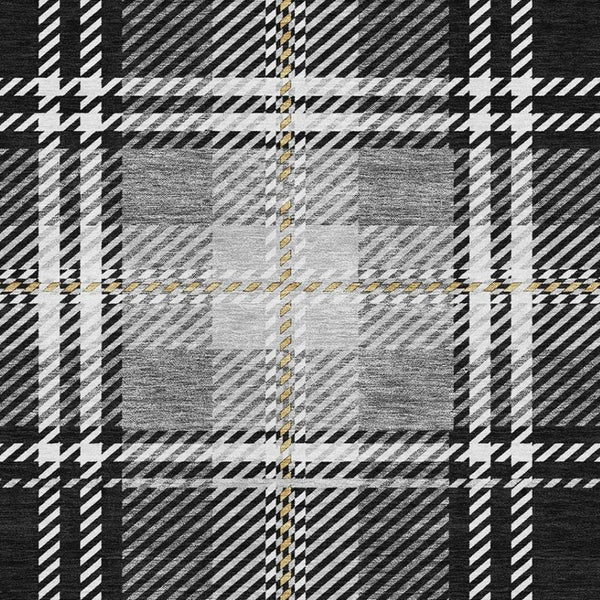HomeRoots 5' X 8' Black Ivory Gold Plaid Area Rug - Stylish, Washable, Stain Resistant with UV Protection! 674289