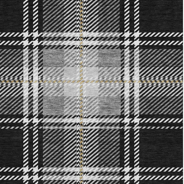 HomeRoots 5' X 8' Black Ivory Gold Plaid Area Rug - Stylish, Washable, Stain Resistant with UV Protection! 674289