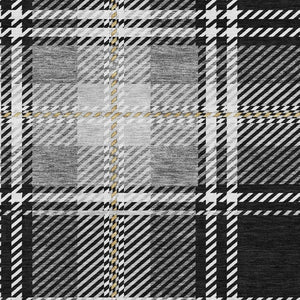 HomeRoots 8' X 10' Washable Black Ivory Gold Plaid Area Rug with UV Protection for High-Traffic Spaces 674291