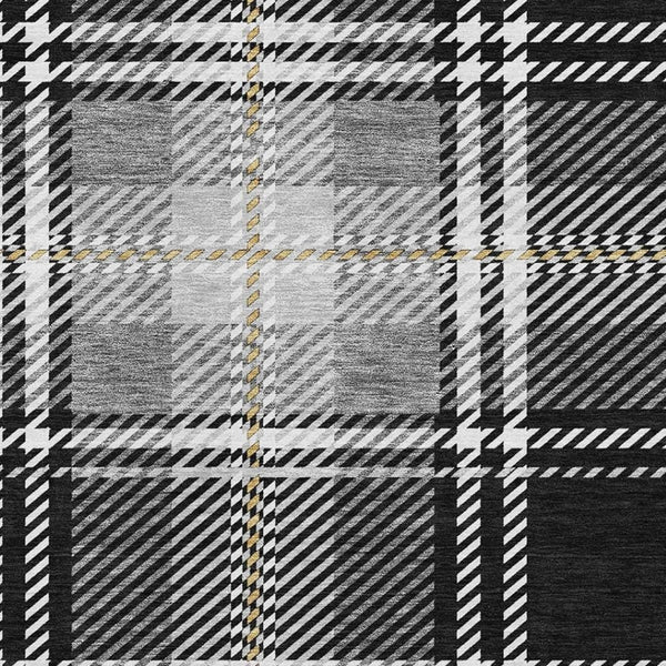 HomeRoots 8' X 10' Washable Black Ivory Gold Plaid Area Rug with UV Protection for High-Traffic Spaces 674291