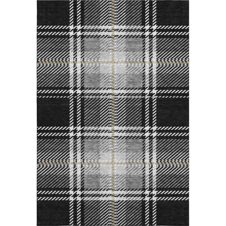 HomeRoots 9x12 Plaid Washable Area Rug with Uv Protection for Living and Family Rooms 674292