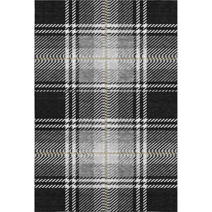 HomeRoots 9' X 12' Washable Black Ivory Gold Plaid Area Rug with UV Protection for High-Traffic Spaces 674292
