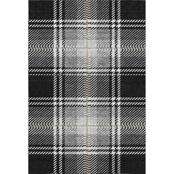 HomeRoots 9' X 12' Washable Black Ivory Gold Plaid Area Rug with UV Protection for High-Traffic Spaces 674292