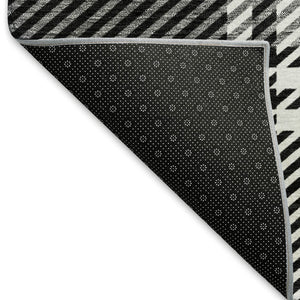HomeRoots 9' X 12' Washable Black Ivory Gold Plaid Area Rug with UV Protection for High-Traffic Spaces 674292