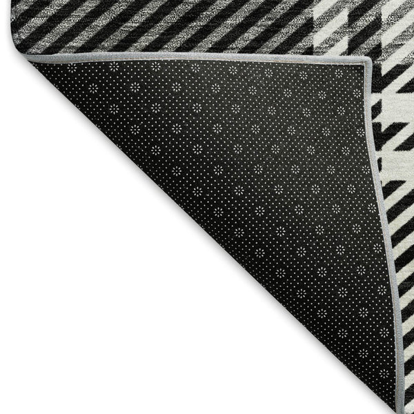 HomeRoots 9' X 12' Washable Black Ivory Gold Plaid Area Rug with UV Protection for High-Traffic Spaces 674292