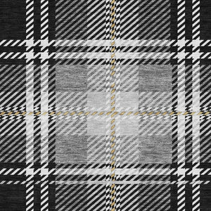 HomeRoots 9' X 12' Washable Black Ivory Gold Plaid Area Rug with UV Protection for High-Traffic Spaces 674292