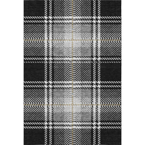HomeRoots 9' X 12' Washable Black Ivory Gold Plaid Area Rug with UV Protection for High-Traffic Spaces 674292