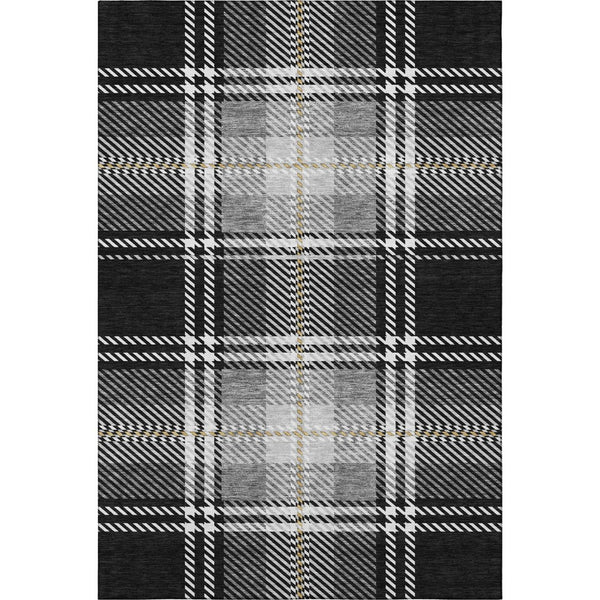 HomeRoots 9' X 12' Washable Black Ivory Gold Plaid Area Rug with UV Protection for High-Traffic Spaces 674292