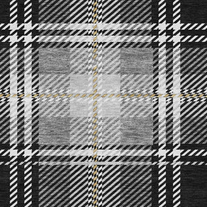 HomeRoots 10' X 14' Black Ivory Gold Plaid Washable Area Rug - Durable, UV-Protected, Perfect for Families! 674293