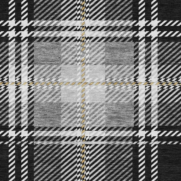 HomeRoots 10' X 14' Black Ivory Gold Plaid Washable Area Rug - Durable, UV-Protected, Perfect for Families! 674293