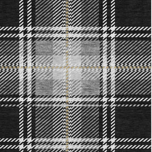 HomeRoots 10' X 14' Black Ivory Gold Plaid Washable Area Rug - Durable, UV-Protected, Perfect for Families! 674293