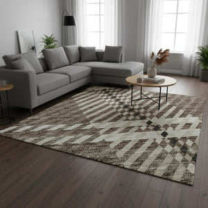 HomeRoots 8' X 10' Washable Plaid Area Rug in Brown, Ivory & Taupe - UV Resistant, Durable, Easy-Care Design 674297