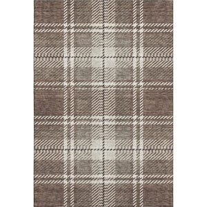 HomeRoots 8' X 10' Washable Plaid Area Rug in Brown, Ivory & Taupe - UV Resistant, Durable, Easy-Care Design 674297