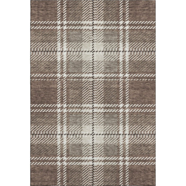 HomeRoots 8' X 10' Washable Plaid Area Rug in Brown, Ivory & Taupe - UV Resistant, Durable, Easy-Care Design 674297