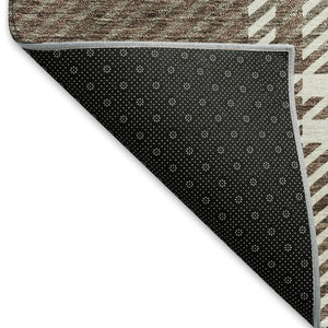 HomeRoots 9' X 12' Classic Brown Ivory Taupe Plaid Washable Area Rug with UV Protection for Homes & Patios 674298