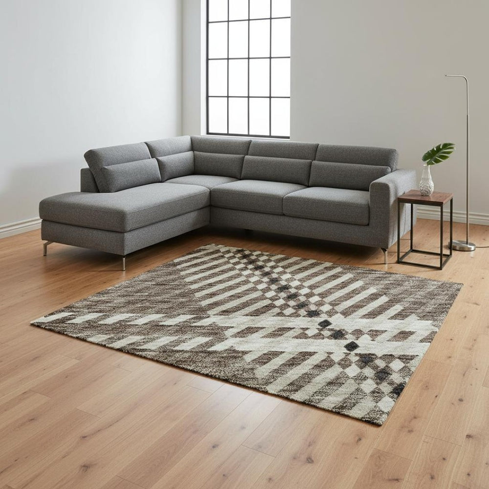 HomeRoots 10' Washable Brown Ivory Taupe Plaid Area Rug - UV Protected, Durable & Stain-Resistant for Homes 674299