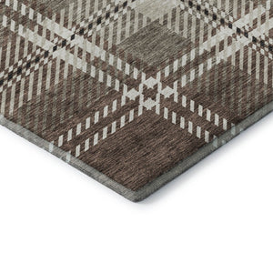 HomeRoots 10' Washable Brown Ivory Taupe Plaid Area Rug - UV Protected, Durable & Stain-Resistant for Homes 674299